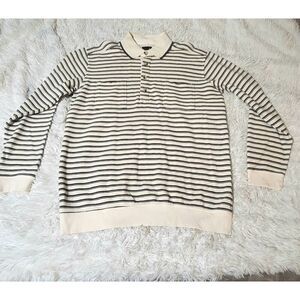 Weekendz off Men's long sleeve henley cream with pockets pullover sweater L